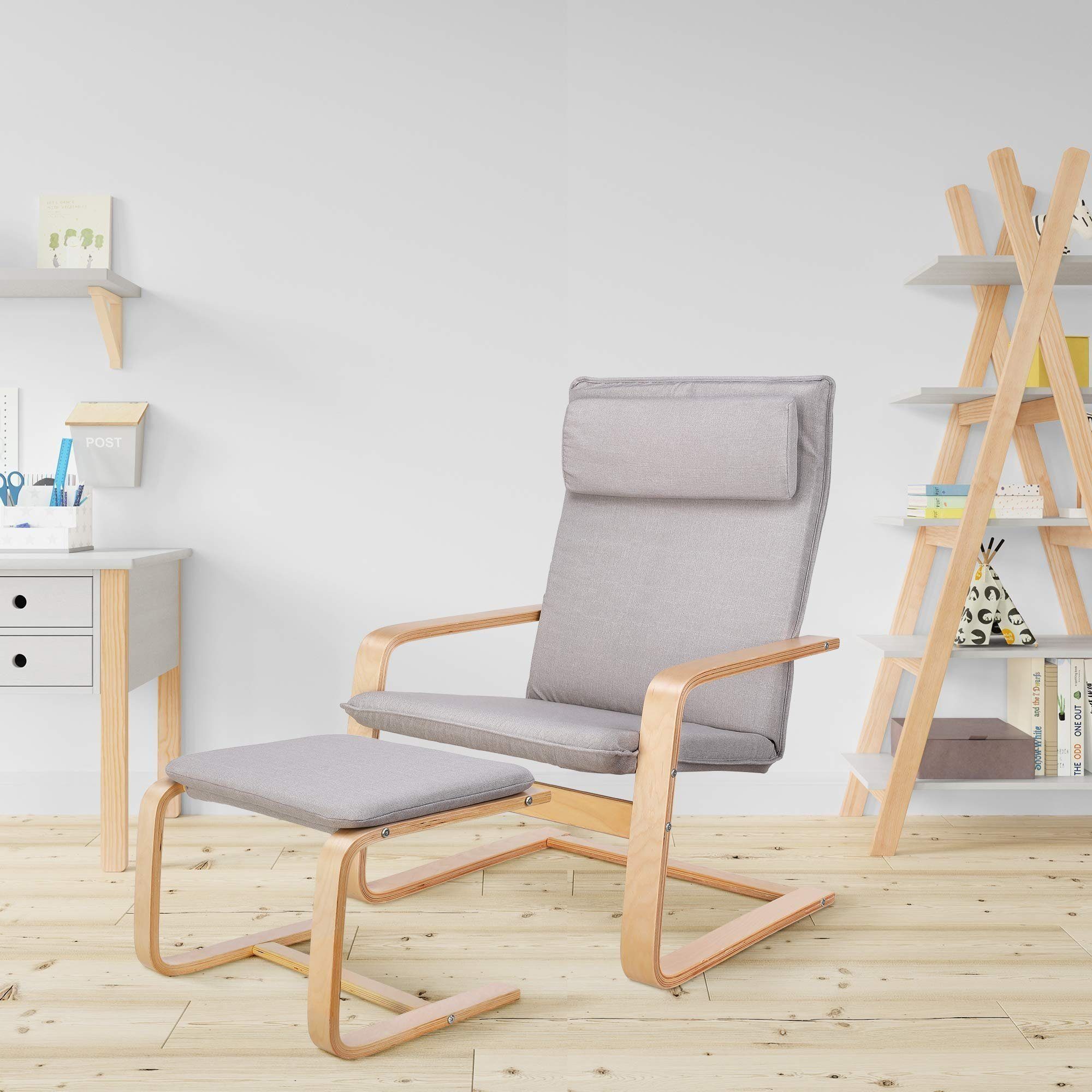 Daskoo Relaxsessel Relaxstuhl mit Fußhocker und Armlehne,66.5x69x96.5 cm (Relaxsessel mit hocker), Sessel Armlehnensessel aus Birkenholz