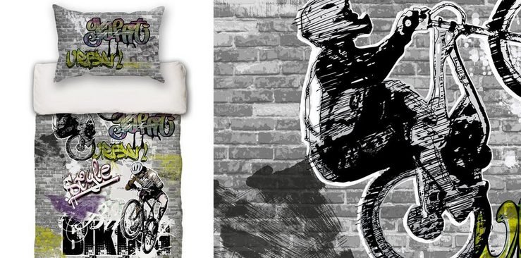 Jugendbettwäsche Graffiti, beties, 100% feinste Baumwolle, 2 teilig, Wendebettwäsche-Set ca. 135x200 cm + 80x80 cm Graffiti-Move