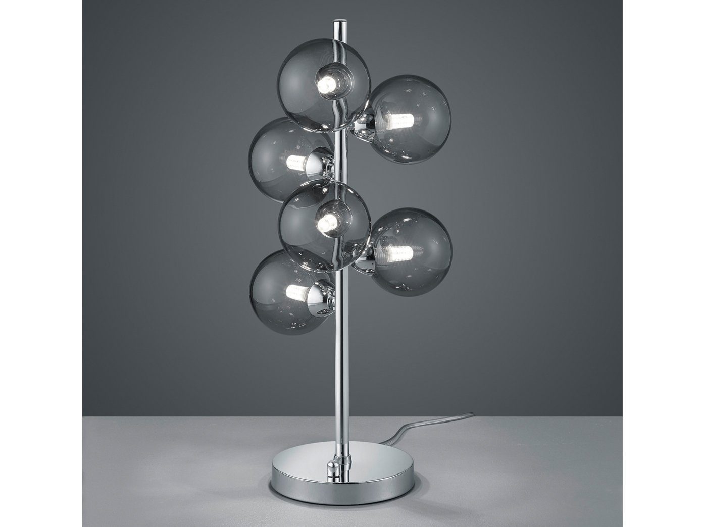 meineWunschleuchte LED Tischleuchte, Dimmer, LED wechselbar, Warmweiß, große ausgefallen-e Designer Lampe dimmbar, 6x Rauchglas Kugel, H 52cm