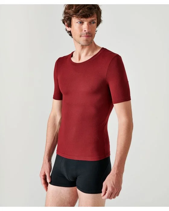 T-shirt col rond fine côte, manches courtes Thermolactyl