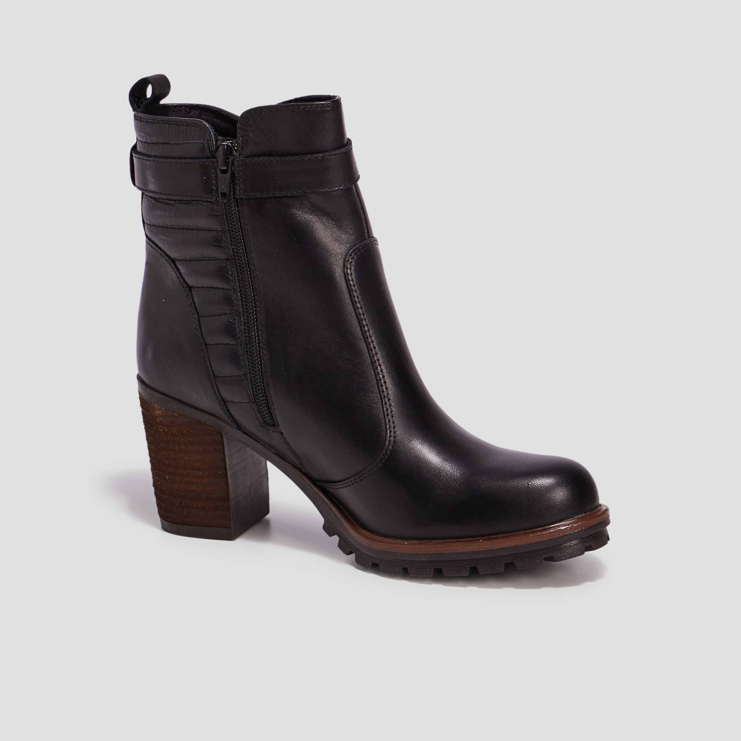 Bottines à talons en cuir noir femme | La Halle