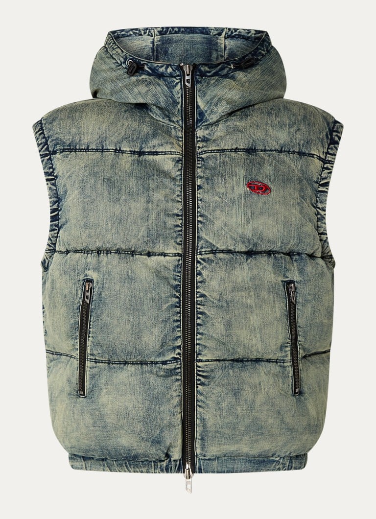 Diesel W-mons wattierte Weste mit Kapuze und Logo