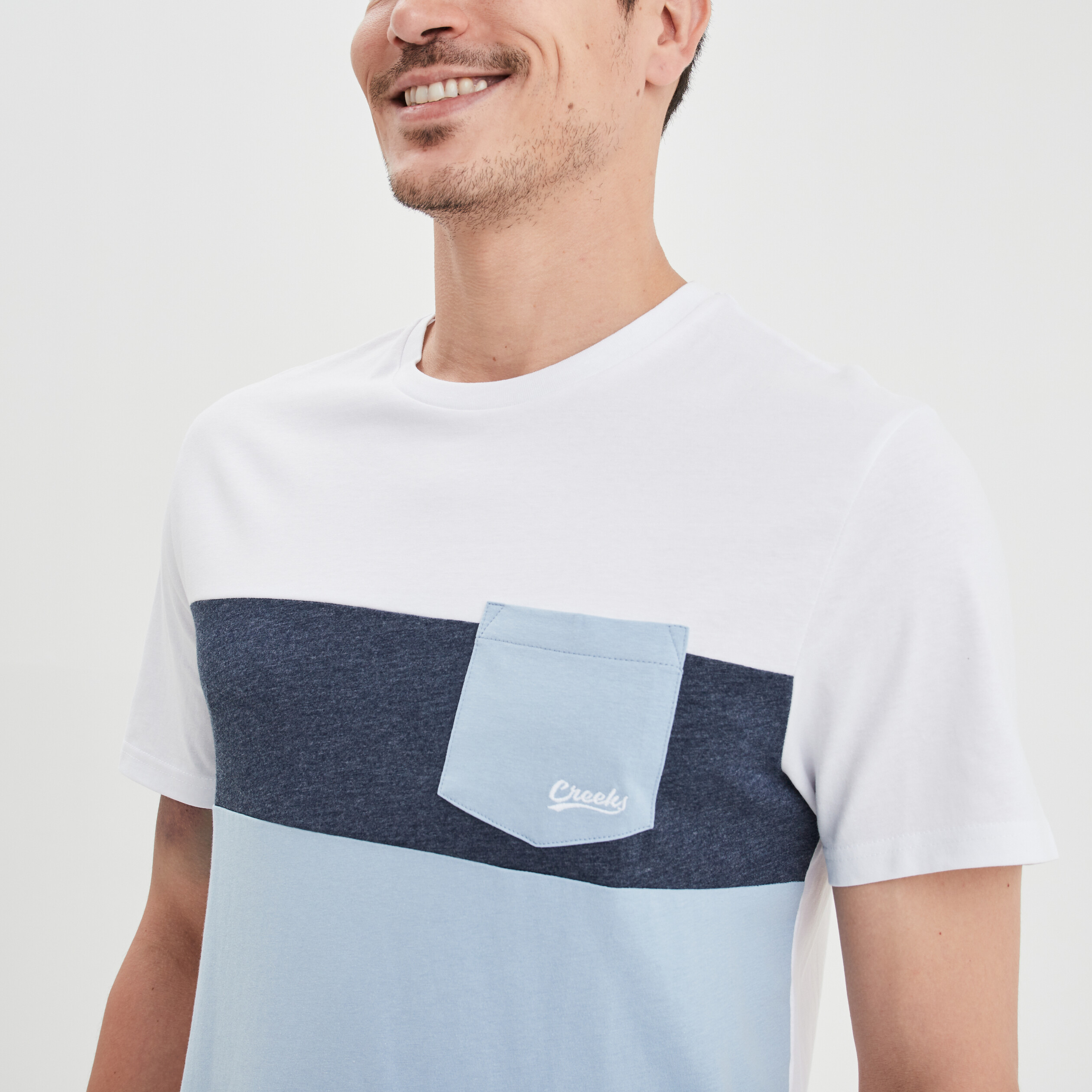 T-shirt droit 1 poche buste Creeks bleu ciel homme | La Halle