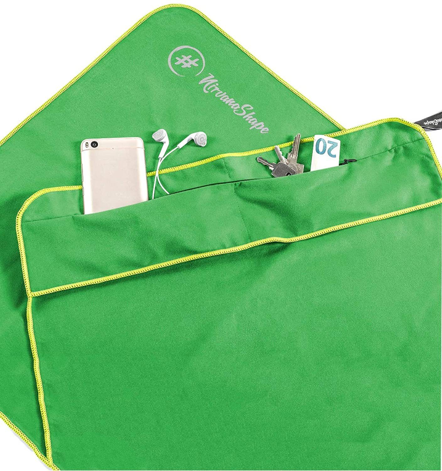 NirvanaShape Sporthandtuch Fitness-Handtuch mit Magnet-Clip, Mikrofaser Sporthandtuch, Microfaser, 2x Reißverschlusstaschen & Funktionaler Geräteüberzug, Ultra-Saugfähig