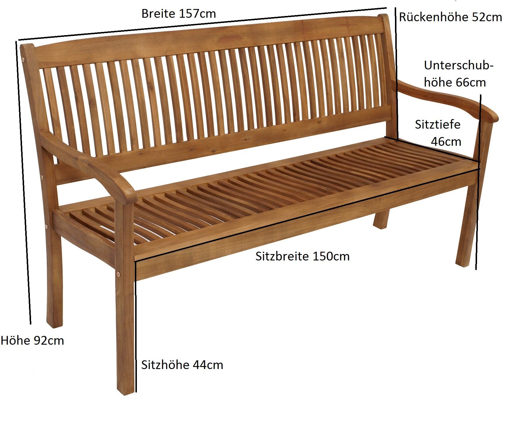 TPFGarden Gartenbank Menorca (aus massivem Akazienholz Holzbank, 1-St., Sitzbank Outdoor Gartenbank 3-Sitzer 157cm), Holz ist geölt - Hochwertige Verarbeitung