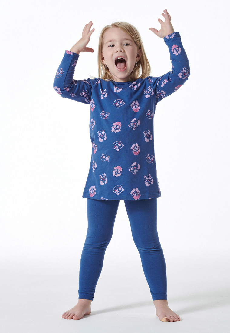 Schlafanzug lang Organic Cotton Leggings Panda blau - Girls World