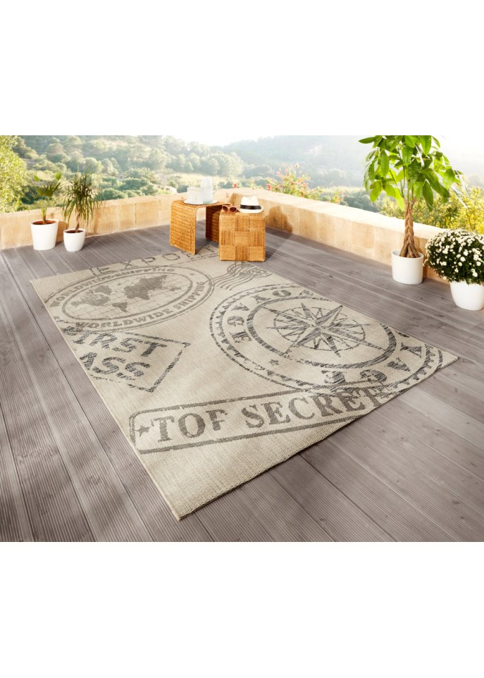 In- und Outdoor Teppich mit Kompass Motiv