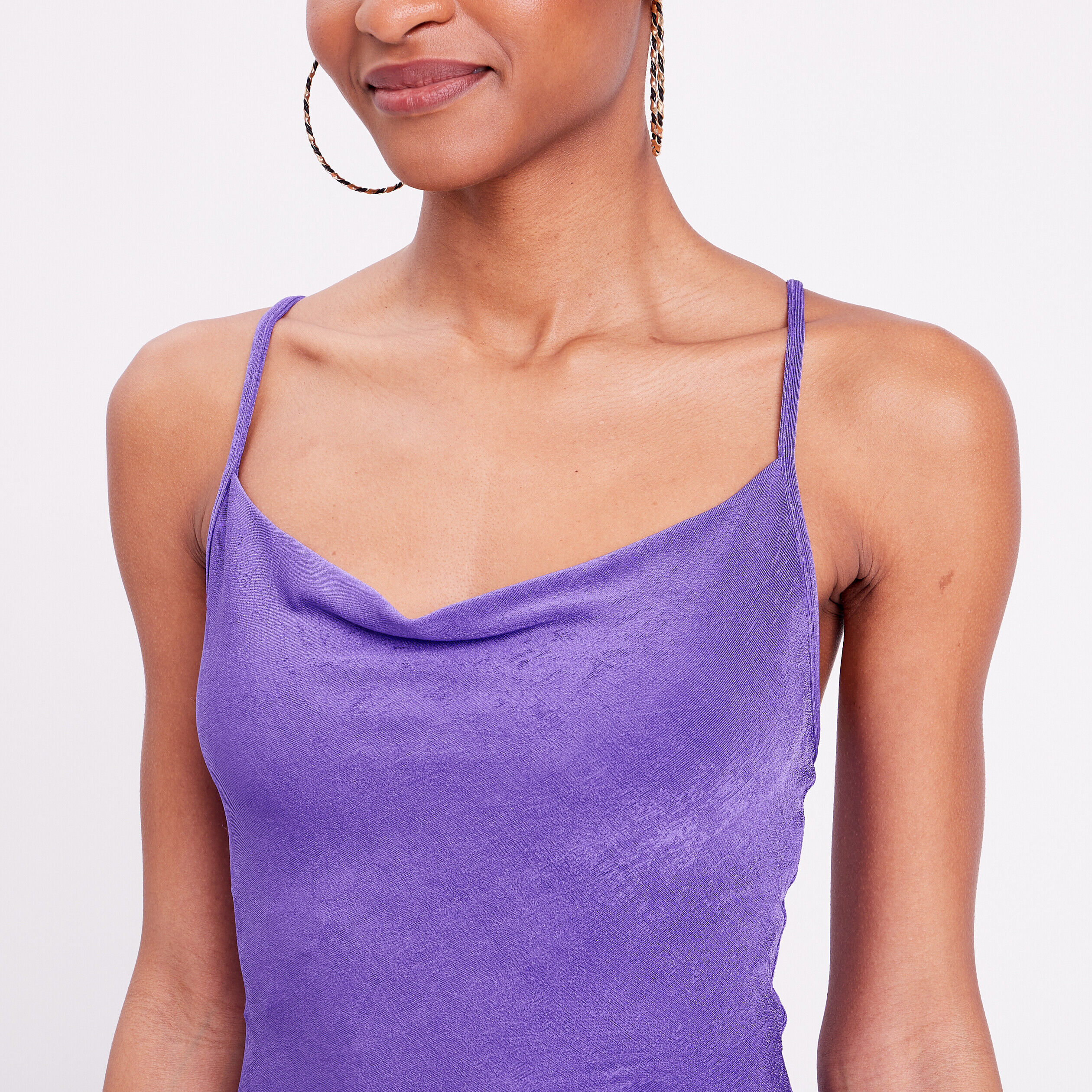 Robe longue ajustée satin violet foncé femme | Cache Cache