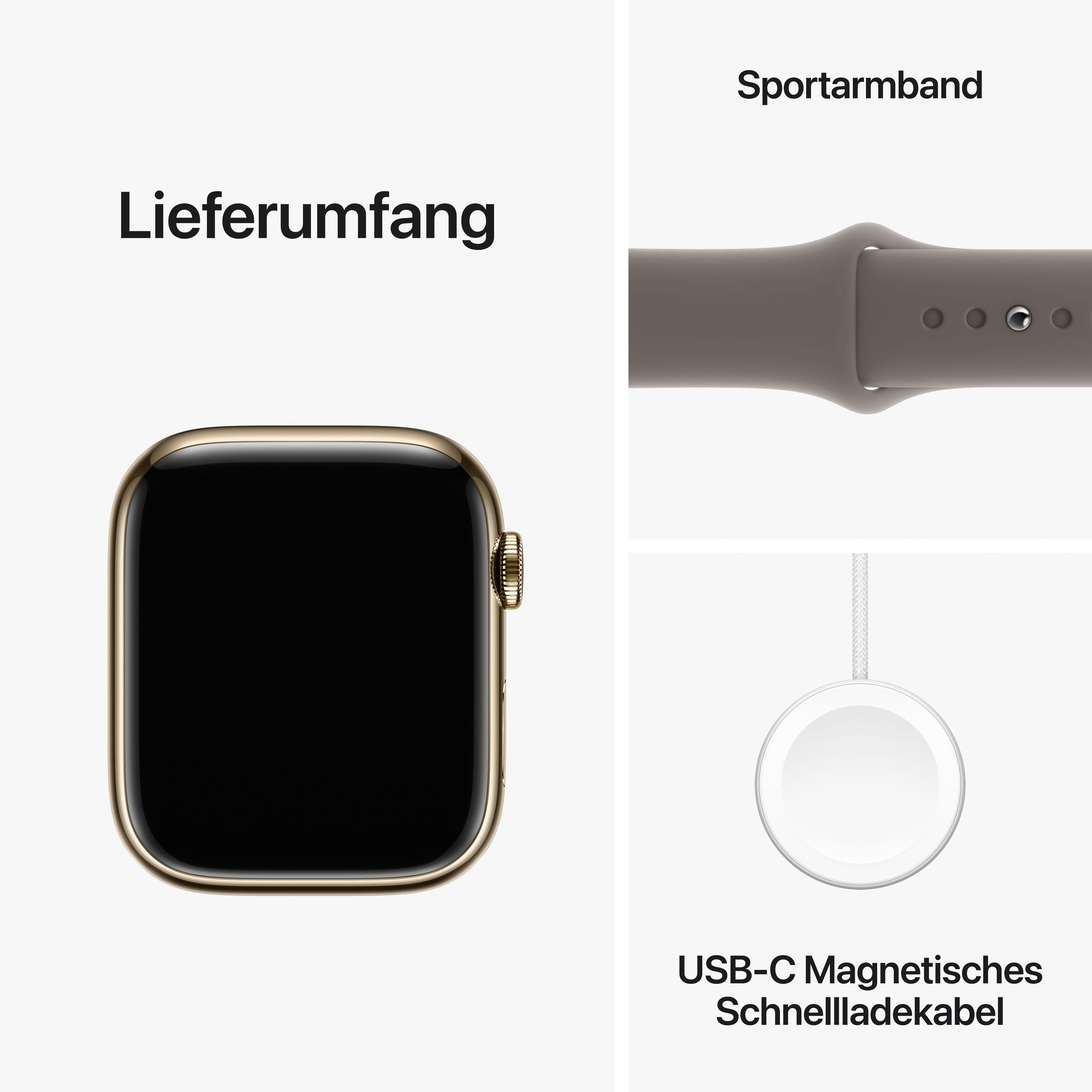 Apple Watch Series 9 GPS + Cellular Stainless Steel 45mm S/M Smartwatch (4,5 cm/1,77 Zoll, Watch OS 10), Sport Band