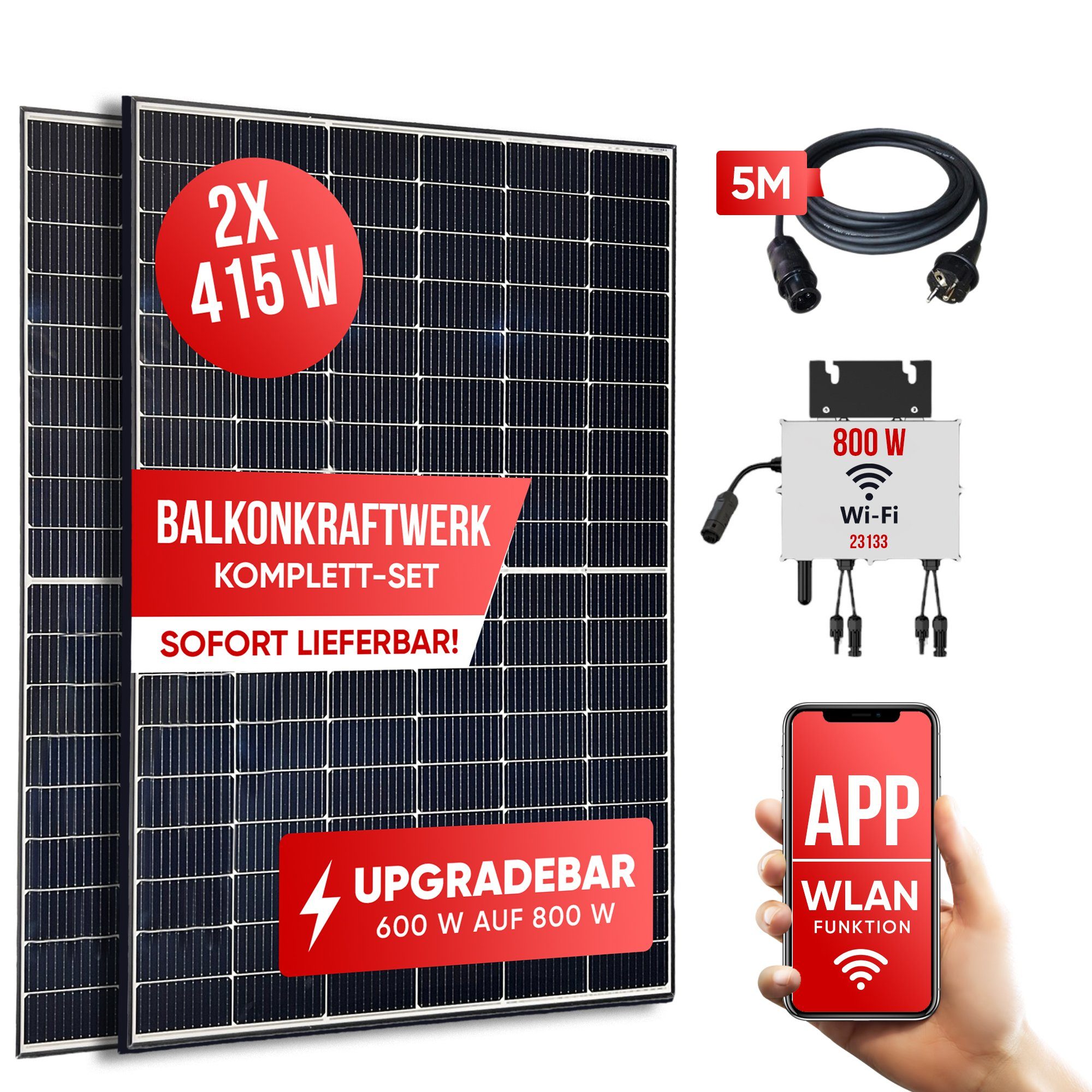 Jet-Line Solaranlage Balkonsolaranlage 830W Module 800W/600W Wechselric