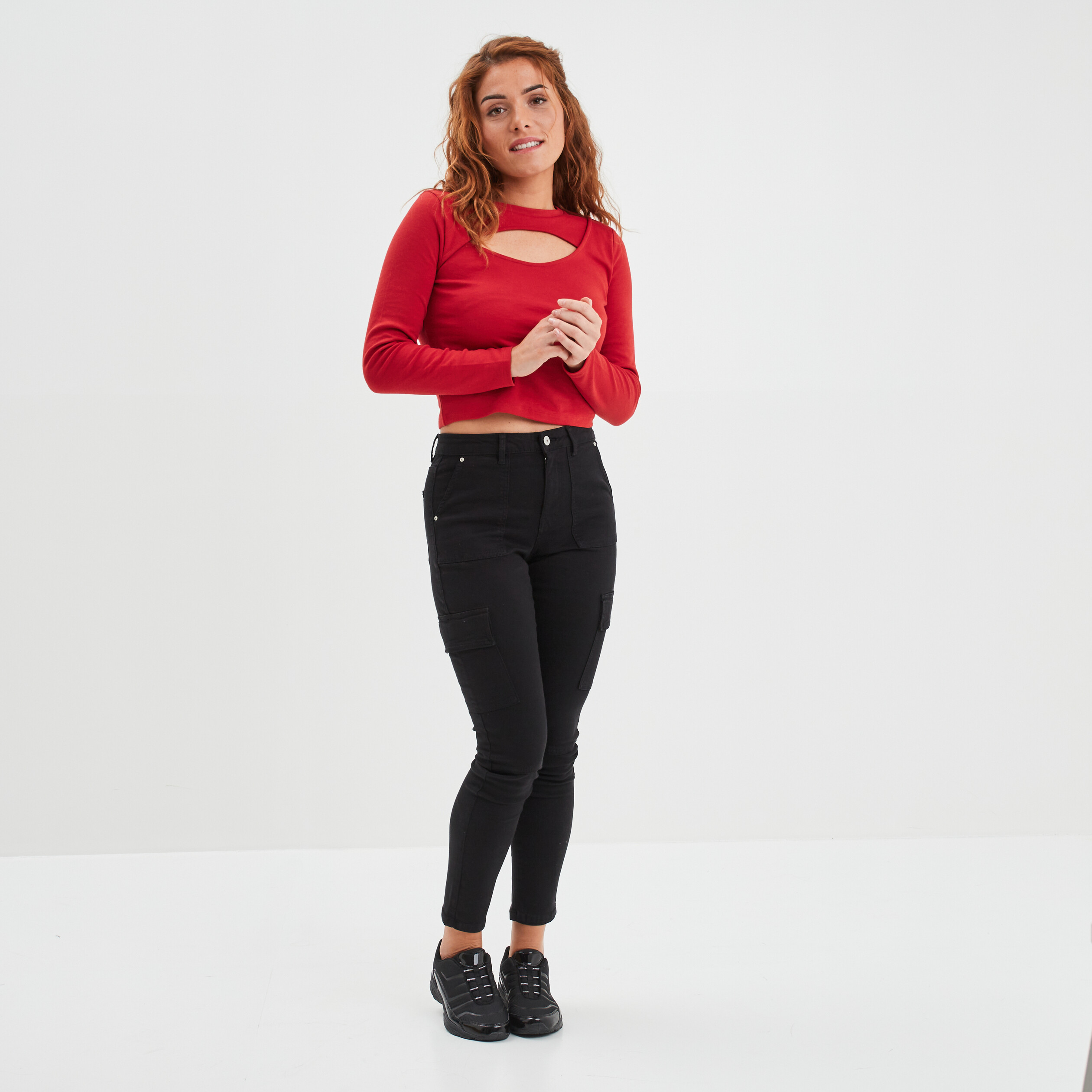 Pantalon cargo skinny 7 8ème Liberto noir femme | La Halle