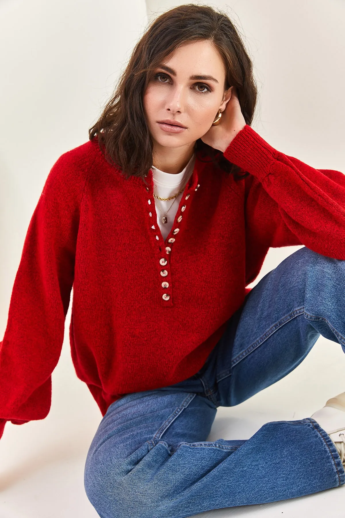 Bianco Lucci  Damen-Strickpullover mit Knopfloch-Rollkragenpullover