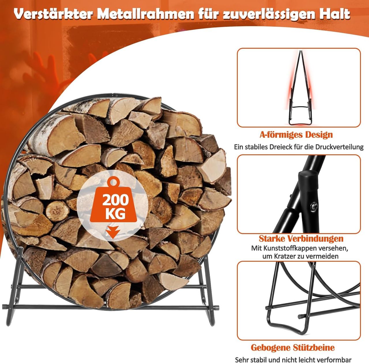 Costway Kaminholzregal Metall, Brennholzregal belastbar bis 200 kg