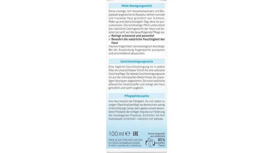 WELEDA HAMAMELISWASSER Milde Reinigungsmilch 100 ml