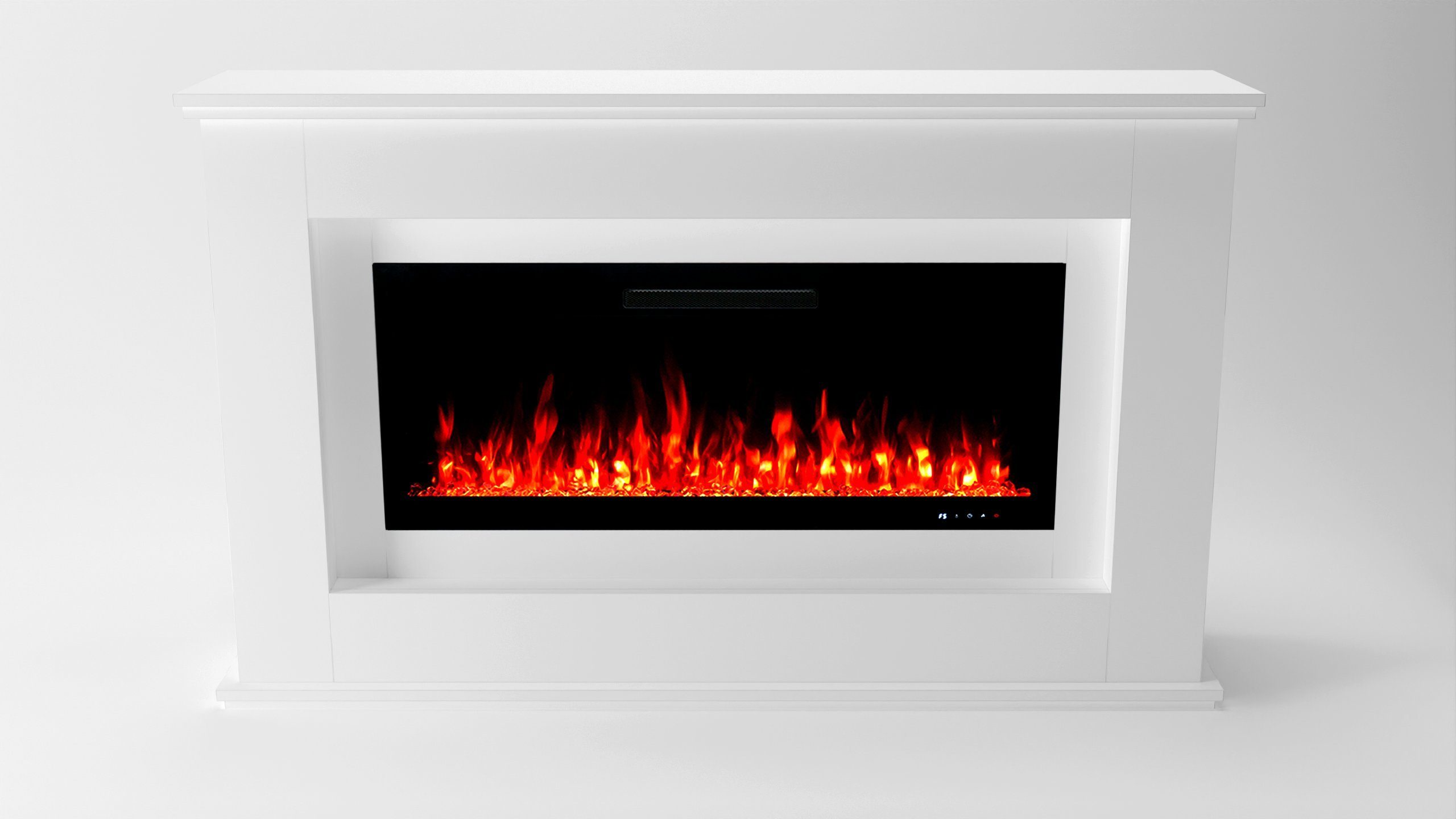 GLOW FIRE Elektrokamin weiß / grau / schwarz RHEA LED Kamin mit Heizung, Elektrischer Kamin mit 3D Feuer mit Heizung, 2 Dekorationen