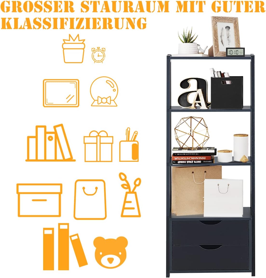 Costway COSTWAY Bücherregal, Standregal mit 2 Schubladen & 2 Ablagen