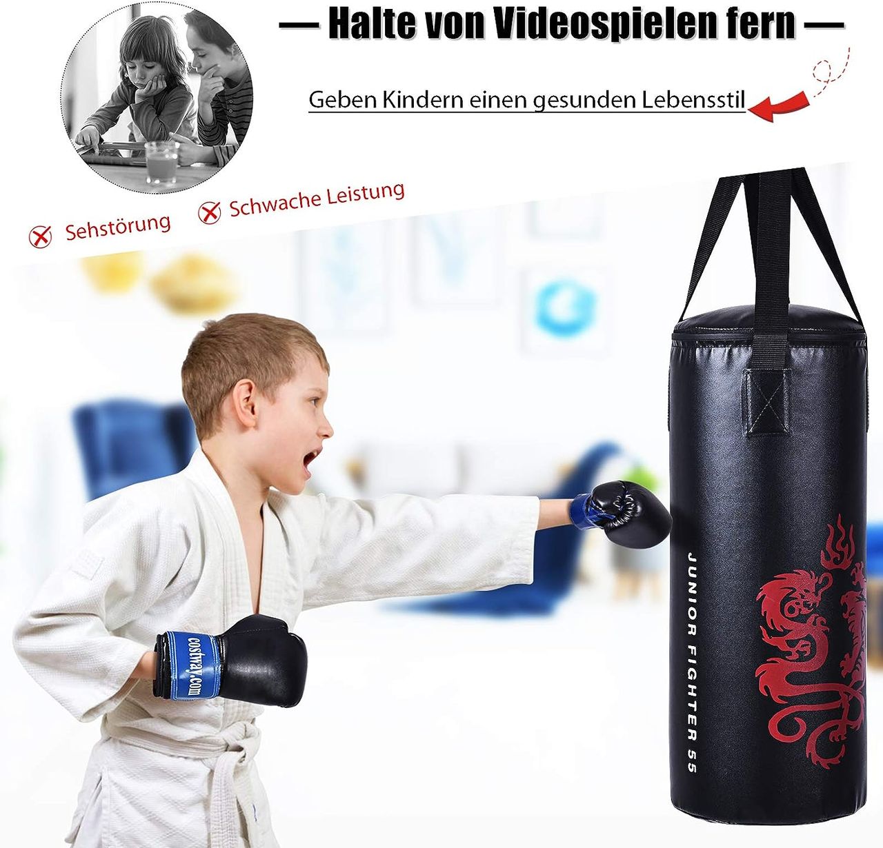 Costway 10KG Boxsack-Set mit 8oz Boxhandschuhen und Springseil