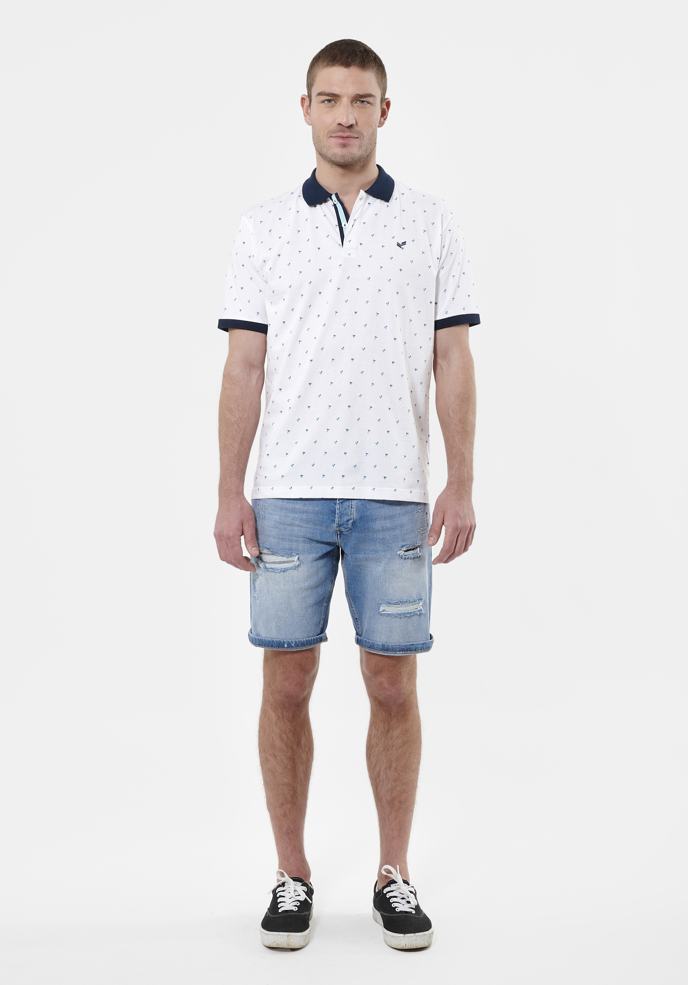 NESLY  Polo blanc palmier Homme en 100% coton