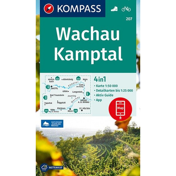 KOMPASS WANDERKARTE WACHAU, KAMPTAL 1:50 000