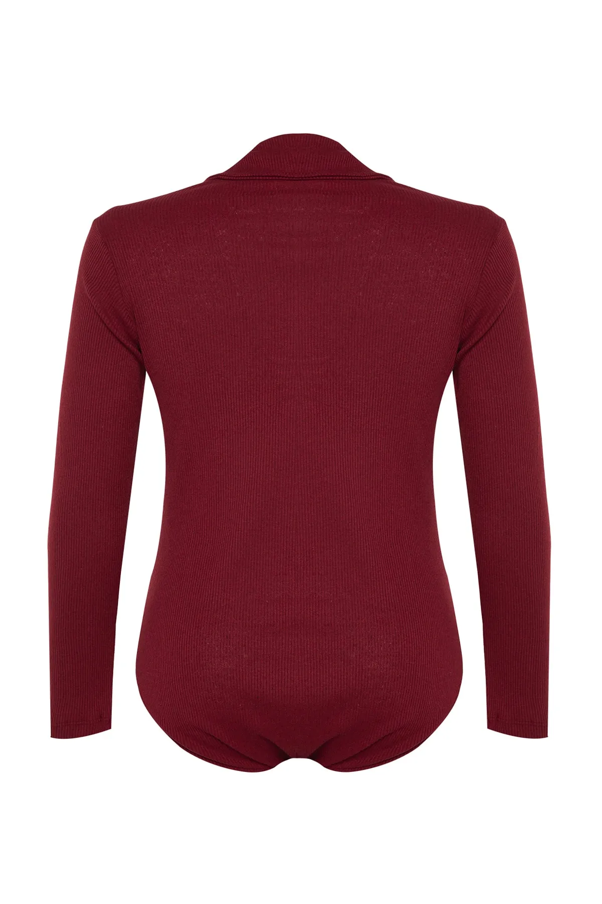 Trendyol Curve  Weinroter, taillierter Strickbody mit geripptem Hemdkragen und Druckknopfverschluss TBBAW23CS00007