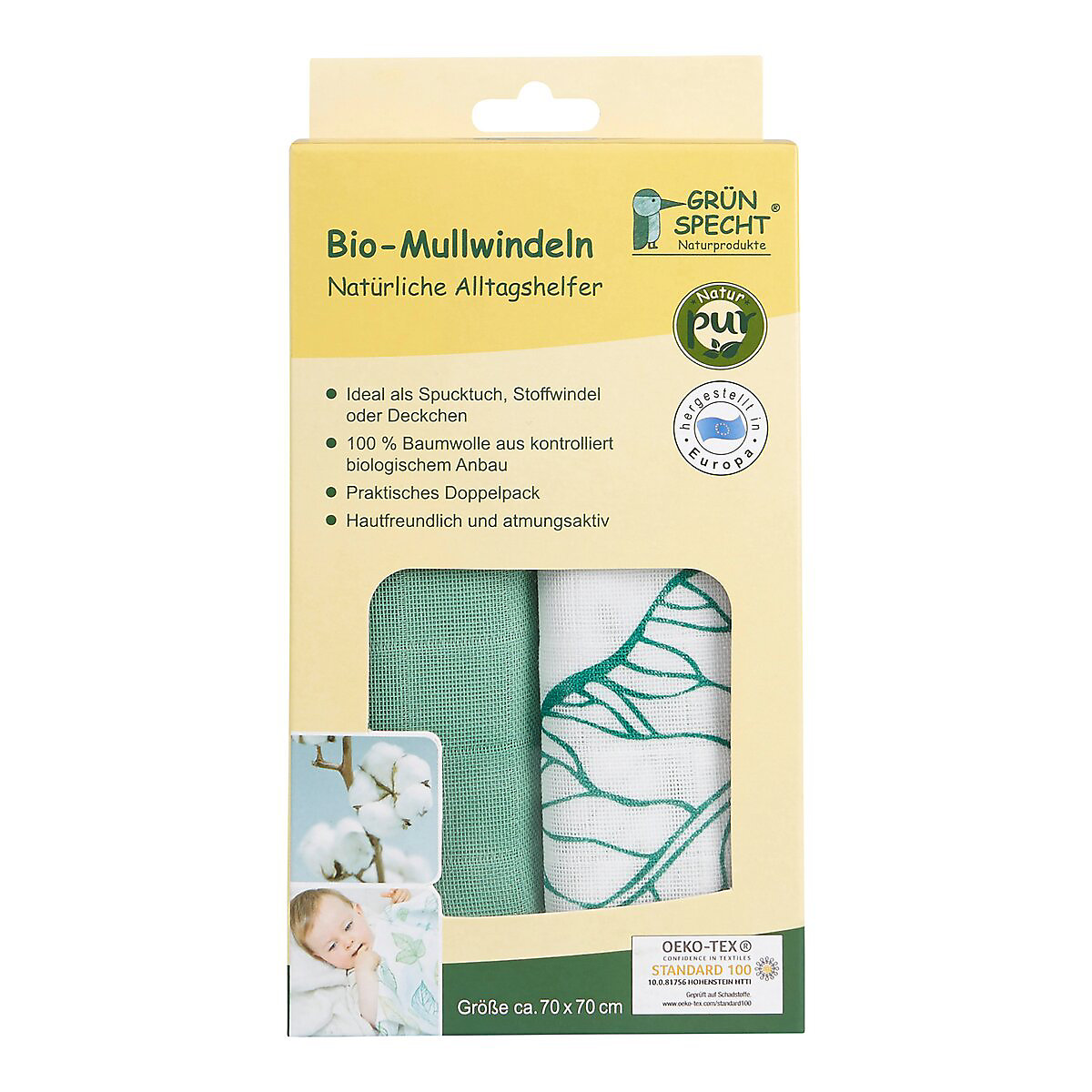 2er-Pack Bio-Mullwindeln 70x70cm