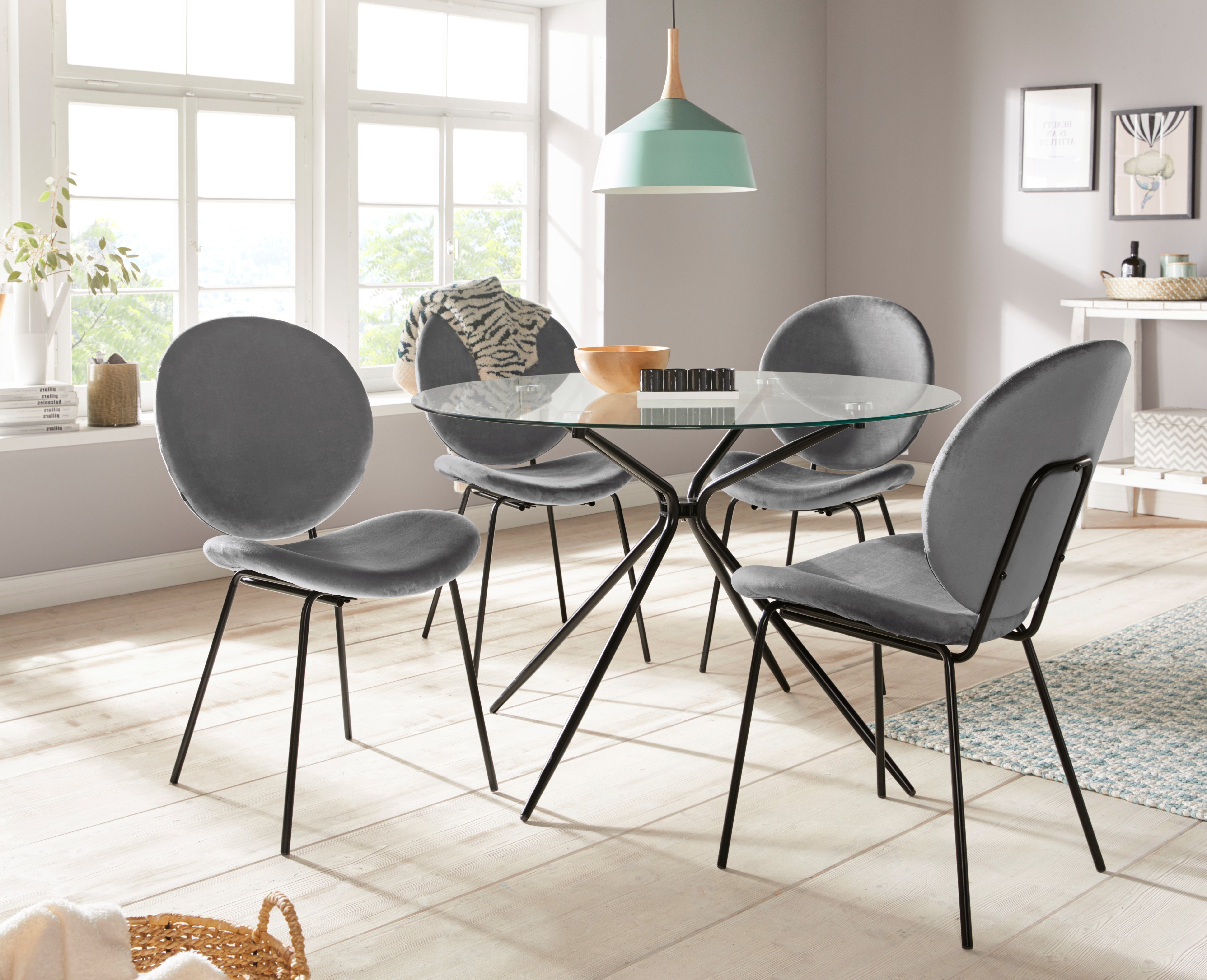INOSIGN Glastisch Silvi, rund, Ø 110 cm, schwarzes Metallgestell