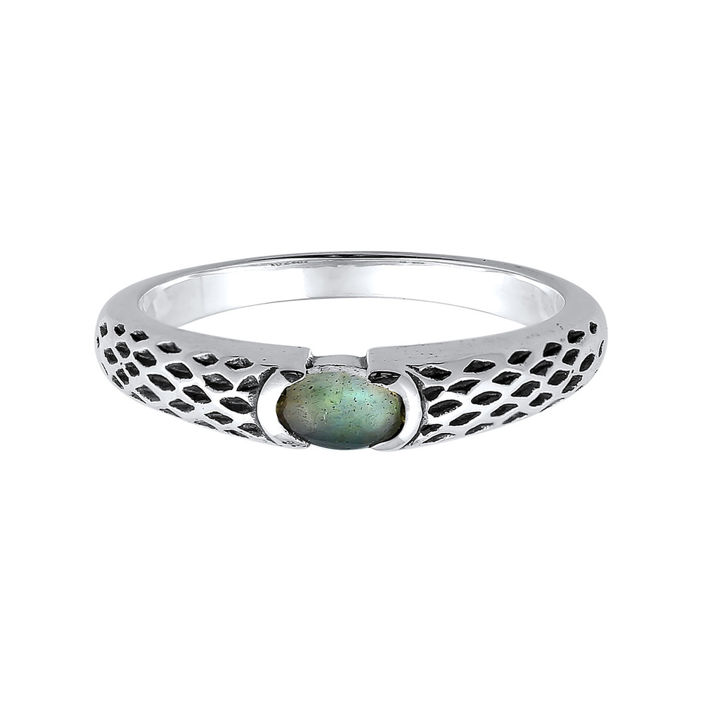 KUZZOI KUZZOI Bague Homme Bande Vintage Usagé avec pierre labradorite en argent sterling Bague
