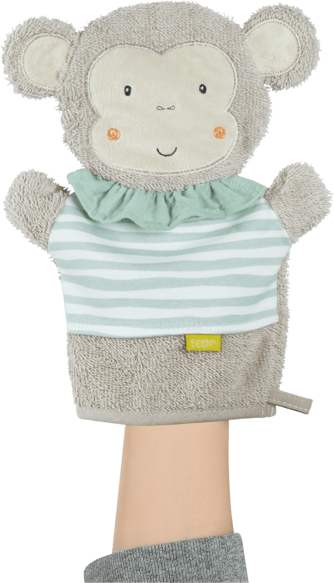 Waschhandschuh Affe, beige & blau, 1 St