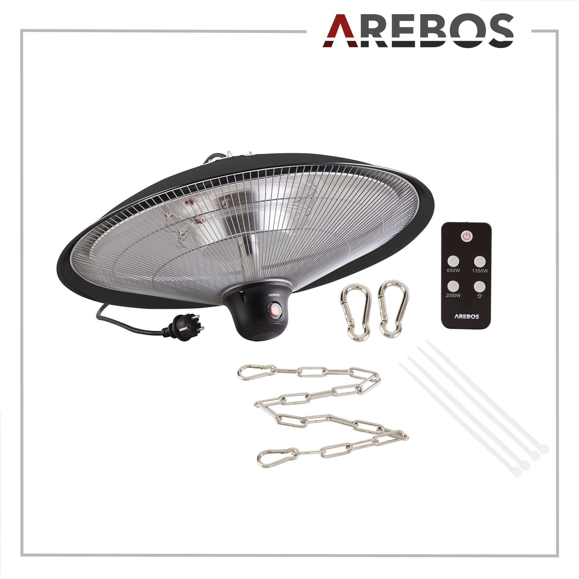 Arebos Infrarotstrahler Deckenheizstrahler, 2.000 W, inkl. LED-Lampe + Fernbedienung