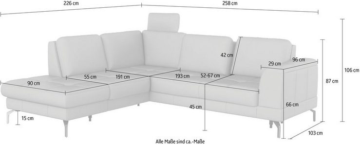 sit&more Ecksofa Bendigo, inklusive Sitztiefenverstellung, Bodenfreiheit 15 cm, in 2 Fußfarben