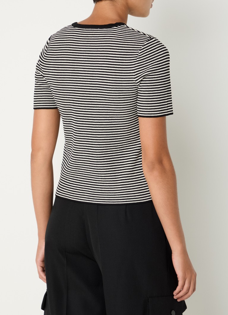 Sandro Fine-knit top with stripe print and chest pockets