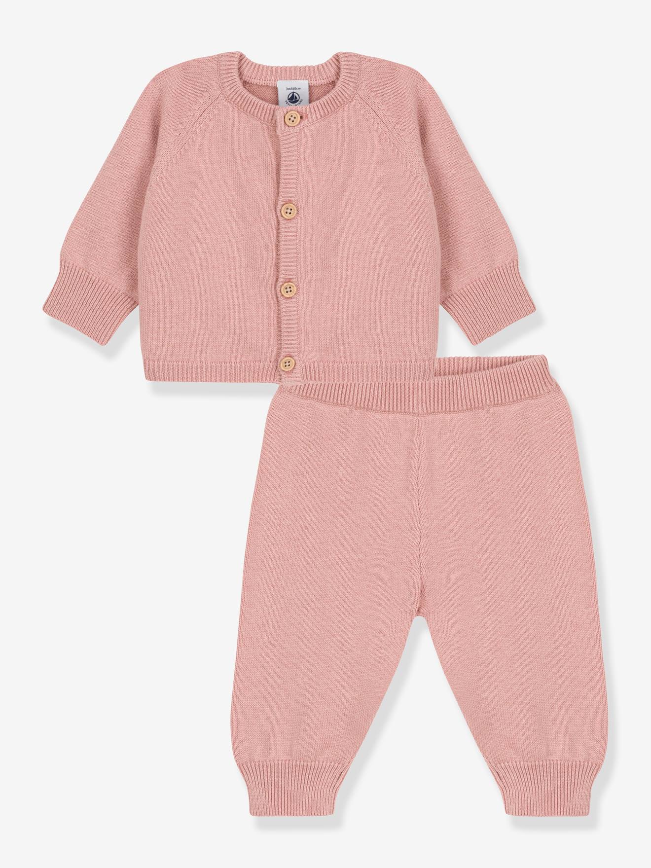 Petit Bateau Baby-Set: Strickjacke & Hose PETIT BATEAU, Wolle/Baumwolle - rosa