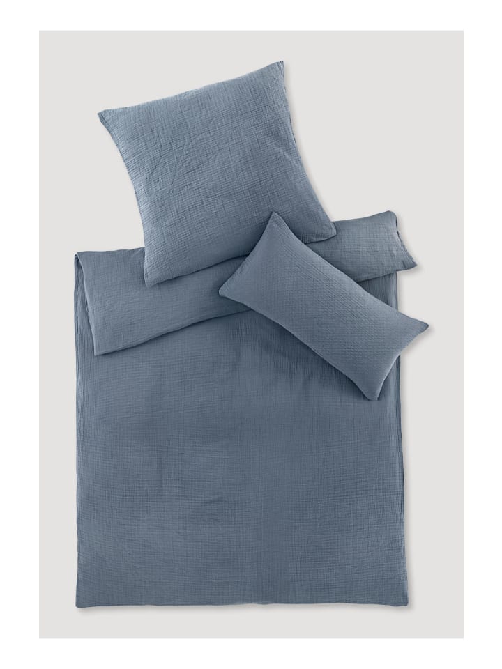 Hessnatur Musselin Bettwäsche-Set in stahlblau günstig kaufen