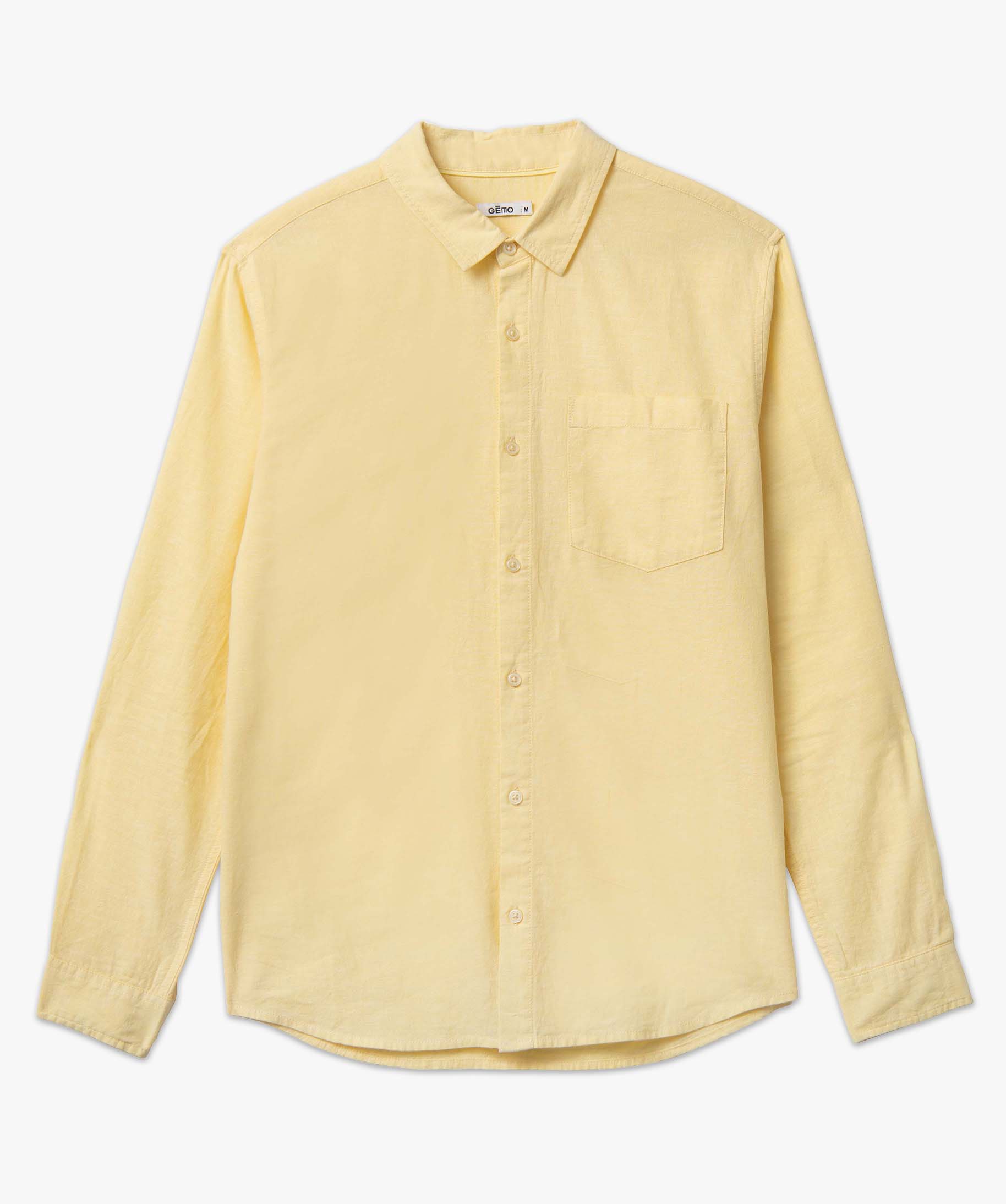 Chemise homme à manches longues en lin mélangé jaune | GEMO