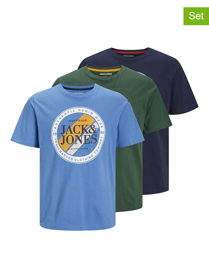 Jack & Jones 3er-Set: Shirts in Khaki/ Dunkelblau/ Hellblau günstig kaufen