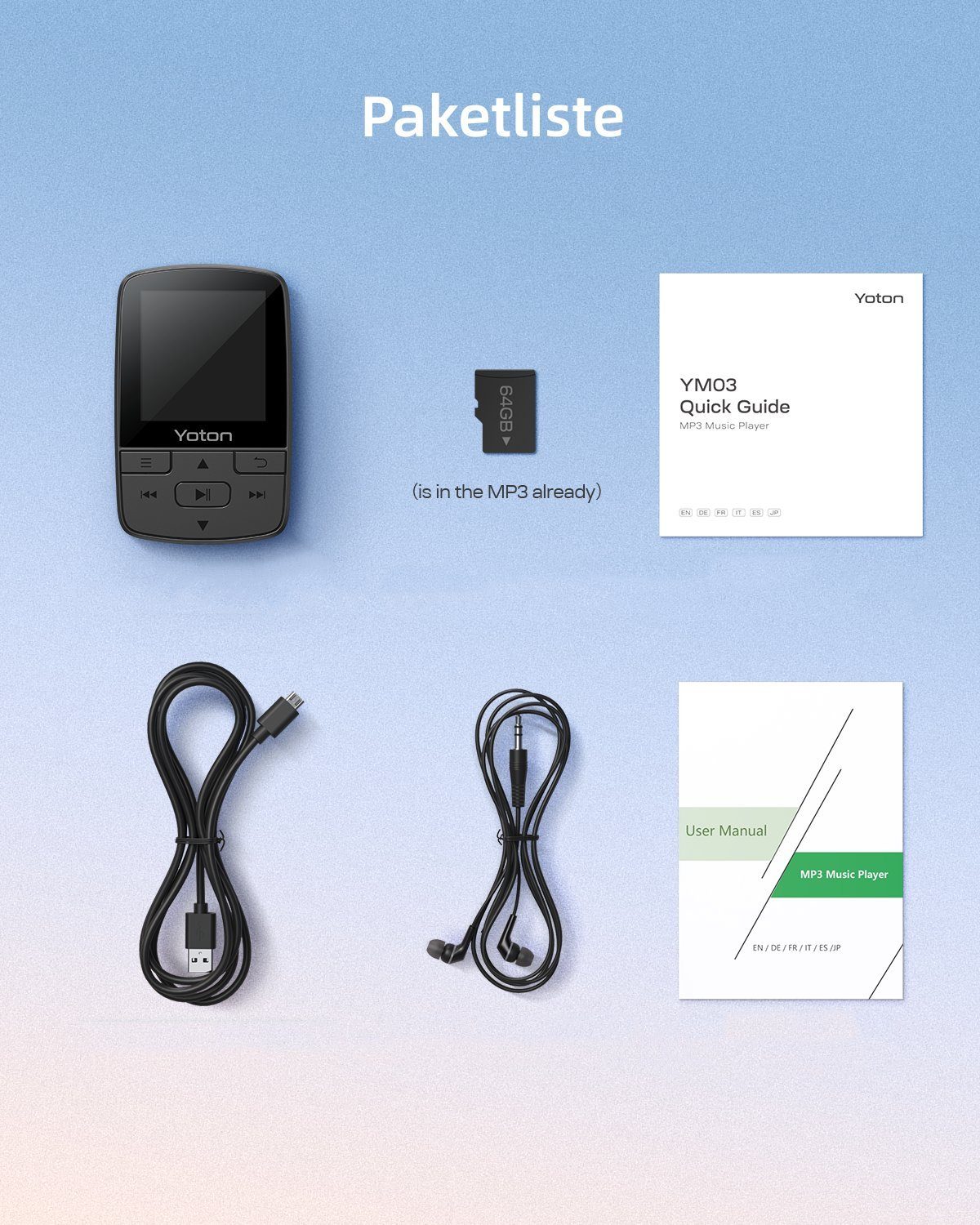 Yoton 16+64GB MP3-Player (16 GB, Sport Musik Player mit FM Radio, Tonbandgerät, E-Book)