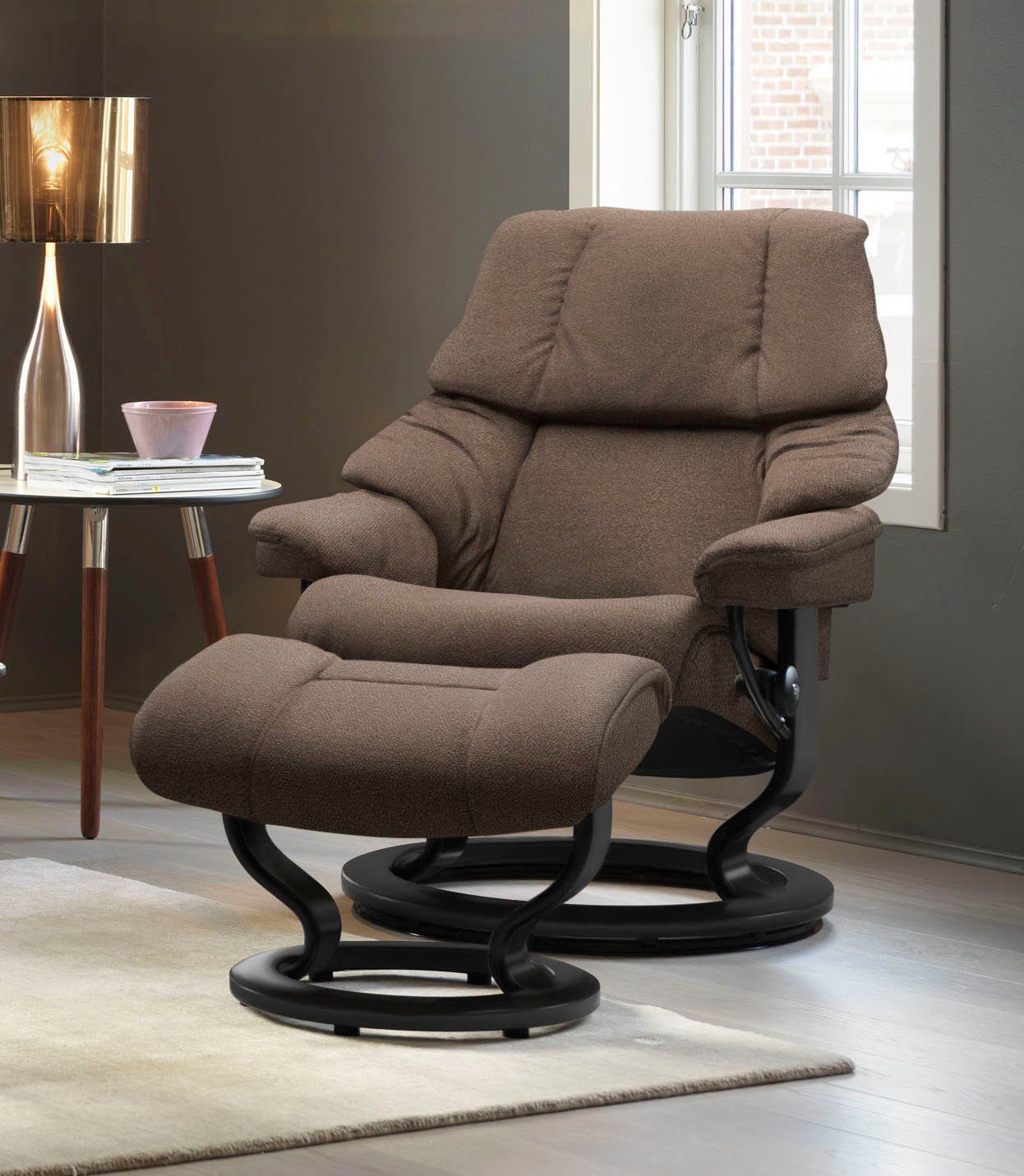 Stressless® Relaxsessel Reno (Set, Relaxsessel mit Hocker), mit Hocker, mit Classic Base, Größe S, M & L, Gestell Schwarz