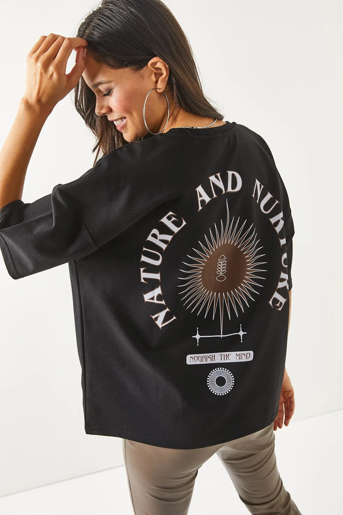 Olalook  Damen-T-Shirt „Symbol“, schwarz, vorne und hinten bedruckt, 2-fädig, Unisex-Übergröße-T-Shirt TSH-19000696