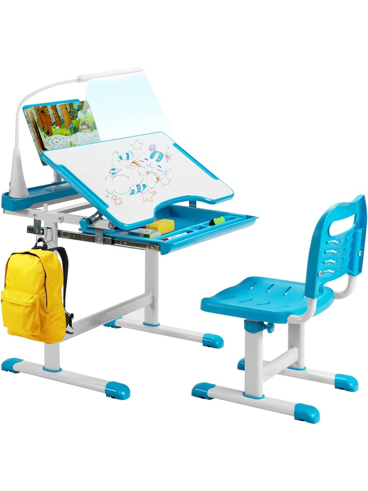 COSTWAY Kinderschreibtisch Set mit Licht ab 4 Jahren in Blau günstig kaufen onesize