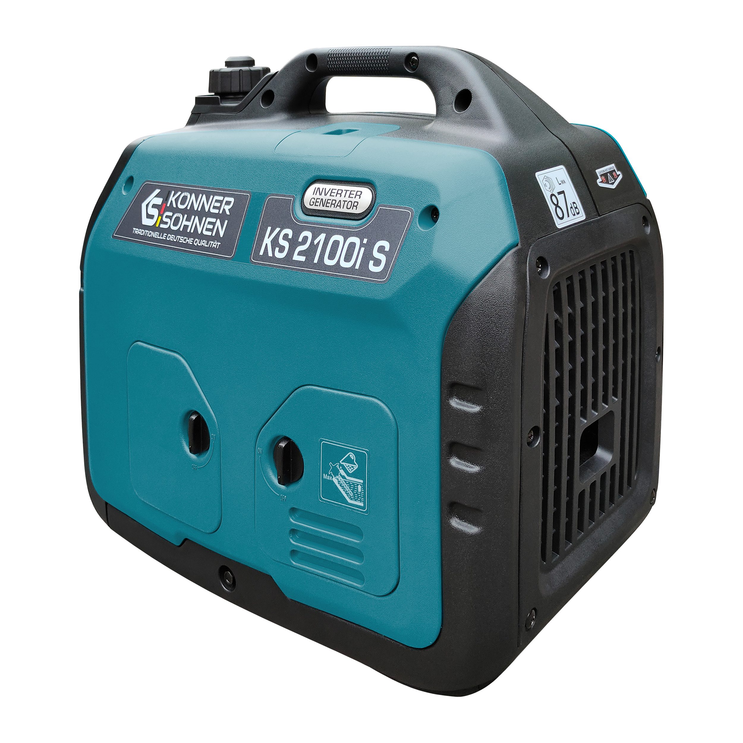 Könner & Söhnen Stromerzeuger KS 2100i S, 2,00 in kW, (Schallgedämmtes Gehäuse (62 dB Lpa 7 m), 1-tlg., Schuko-Steckdose 230 V, 2 USB-Anschlüsse), Kurzschluss- und Überlastschutz, Abgasnorm EURO V