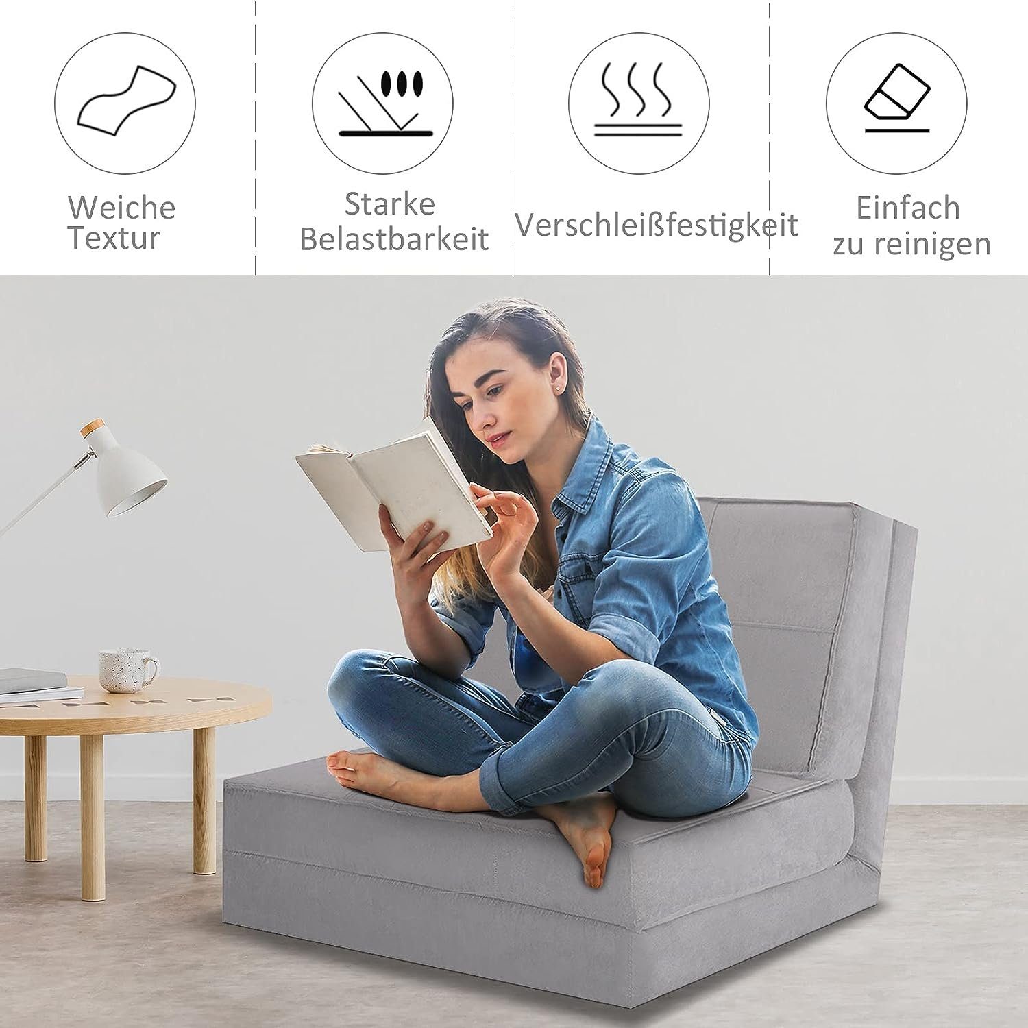 KOMFOTTEU Sofa Bodensofa Klappsofa, mit 5 Winkelstufen, mit Schlaffunktion