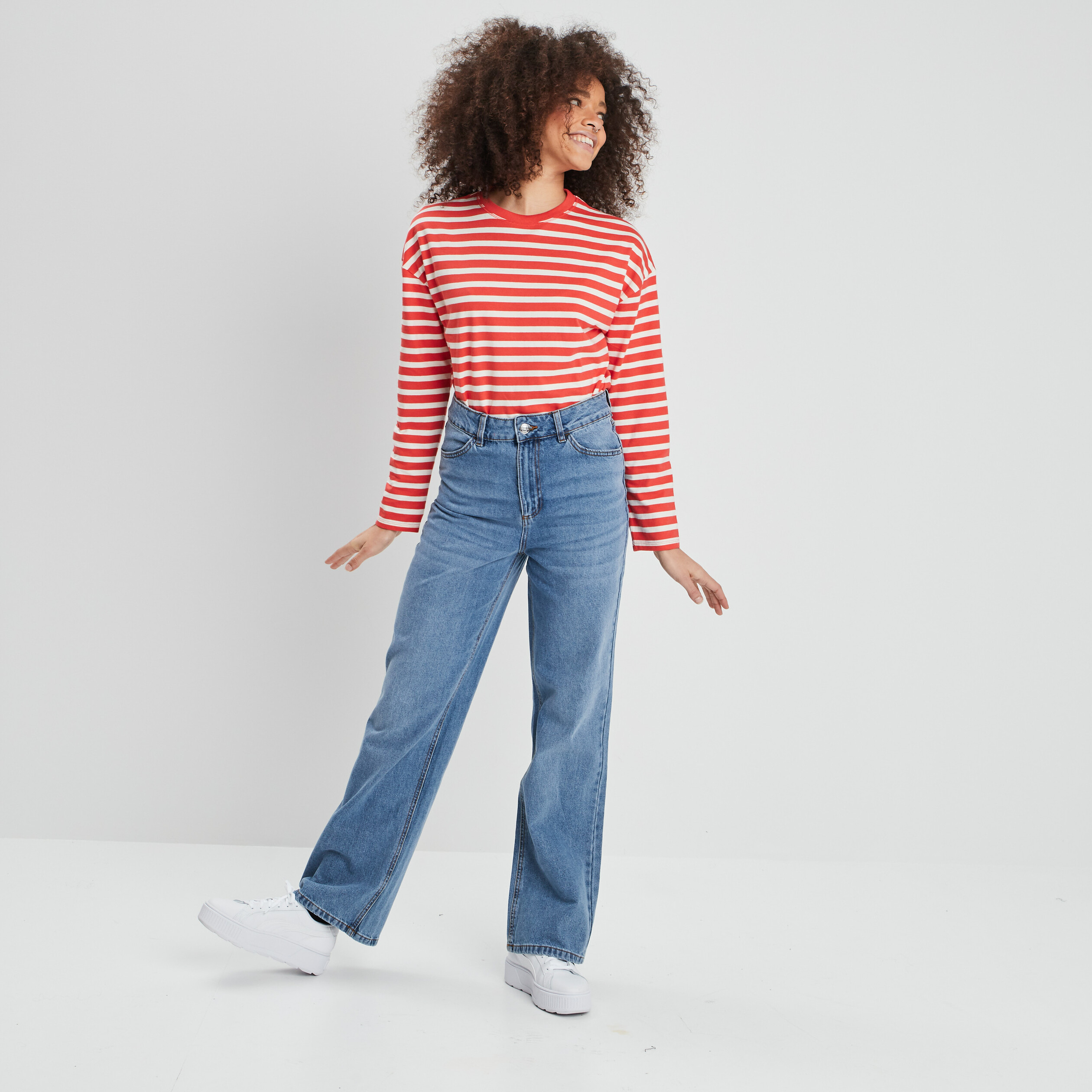 T-shirt marinière manches longues Creeks rouge femme | La Halle