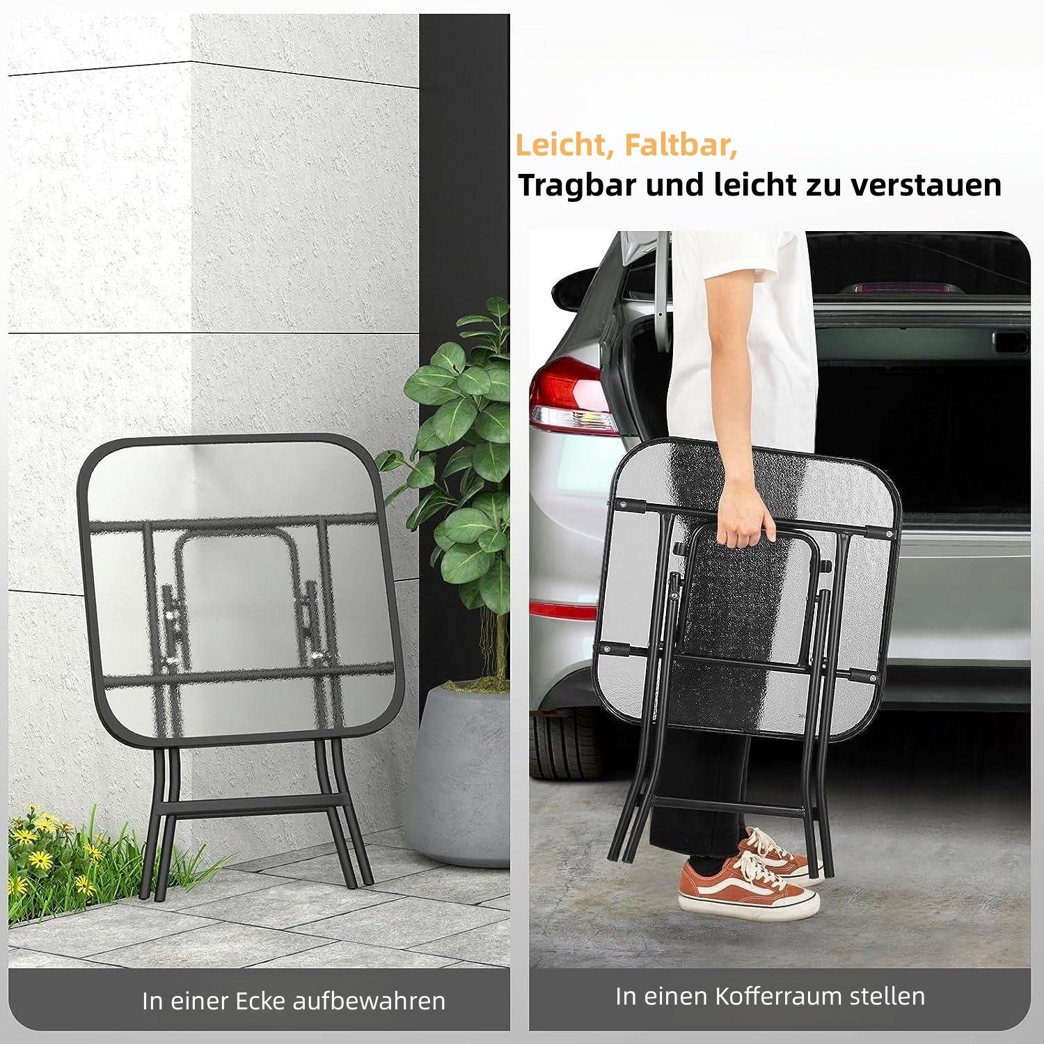 EUGAD Klapptisch (1-St), Beistelltisch klappbar, aus Glas&Metall, rechteckig