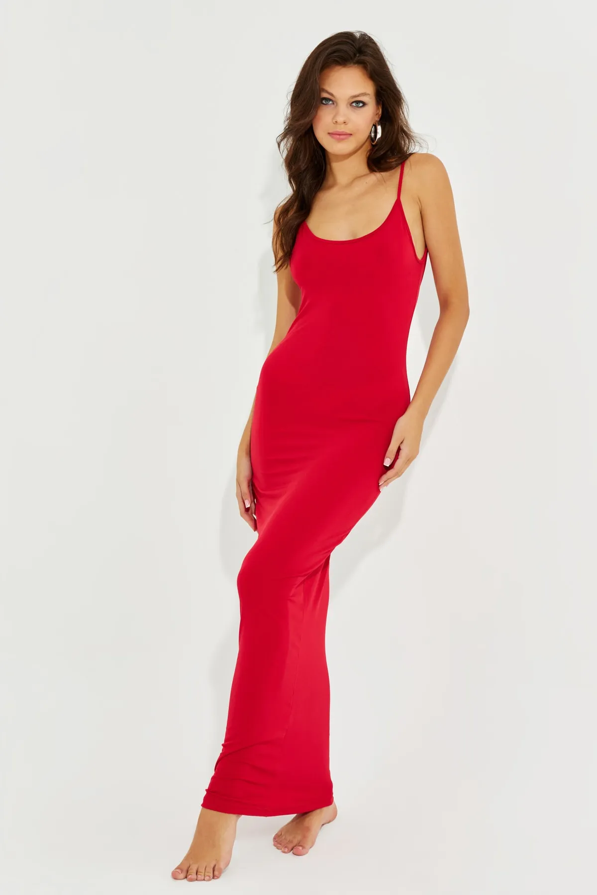 Cool & Sexy  Rotes Damen-Maxikleid mit verstellbaren Trägern MEN2004