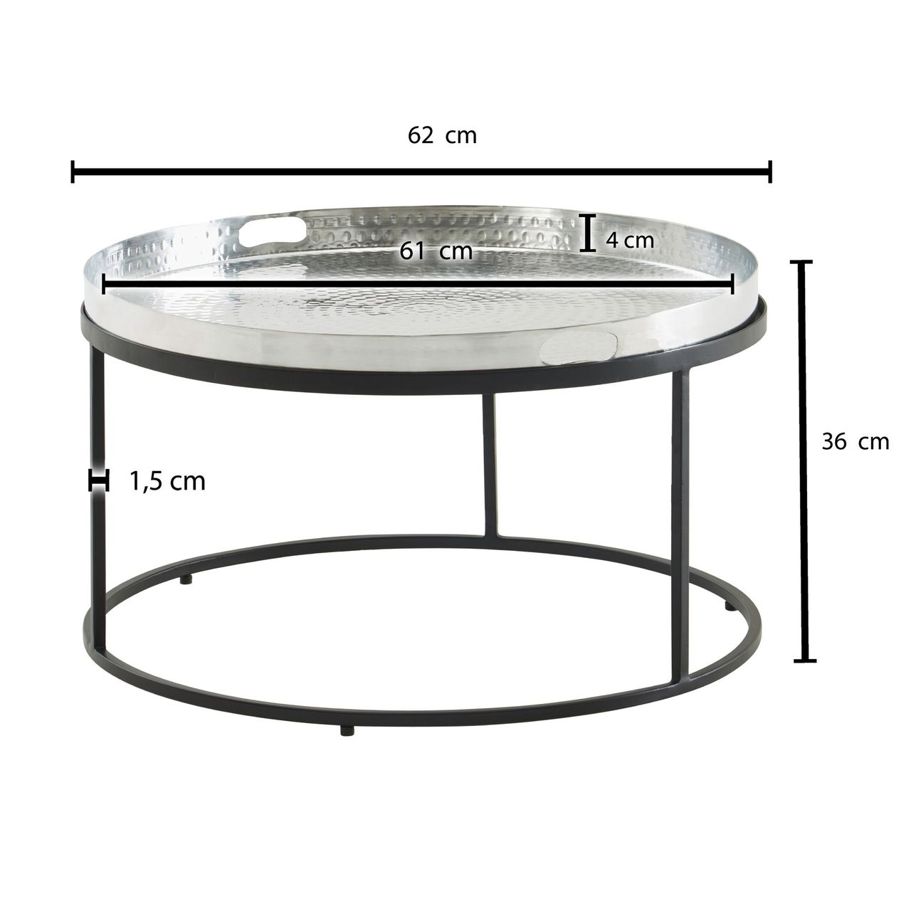 Skyport WOHNLING Couchtisch Metall Hammerschlag Sofatisch Ø 62 cm Wohnzimmertisch Silber