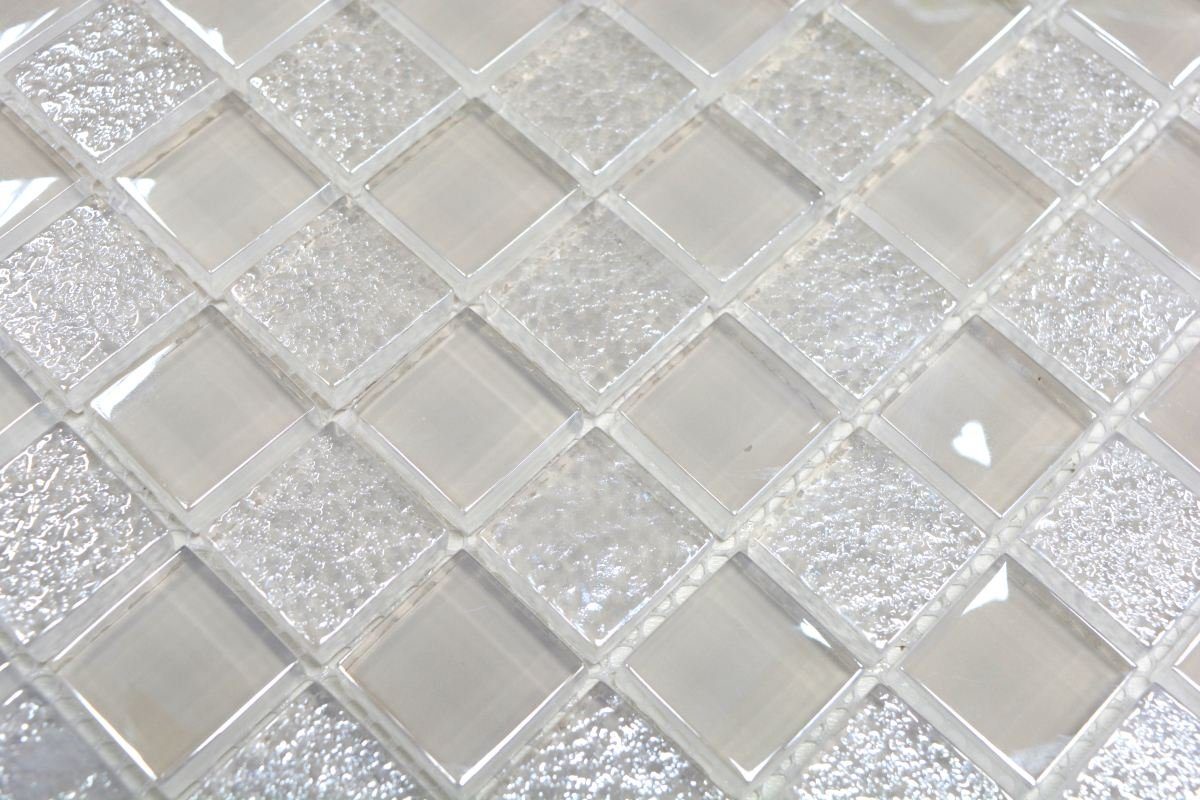 Mosani Mosaikfliesen Glasmosaik Crystal Mosaikfliesen weiß glänzend / 10 Matten