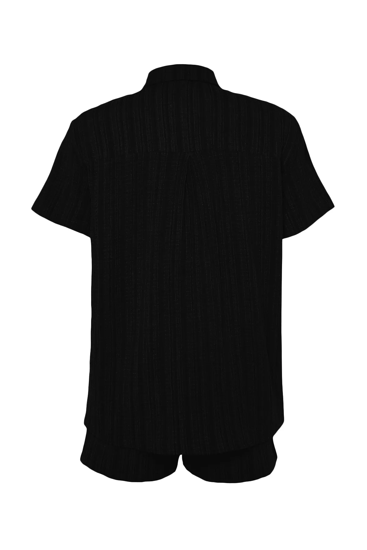 Trendyol Collection  Schwarzes Hemd-Shorts-Set aus gewebtem Leinengemisch TBESS23AU00054
