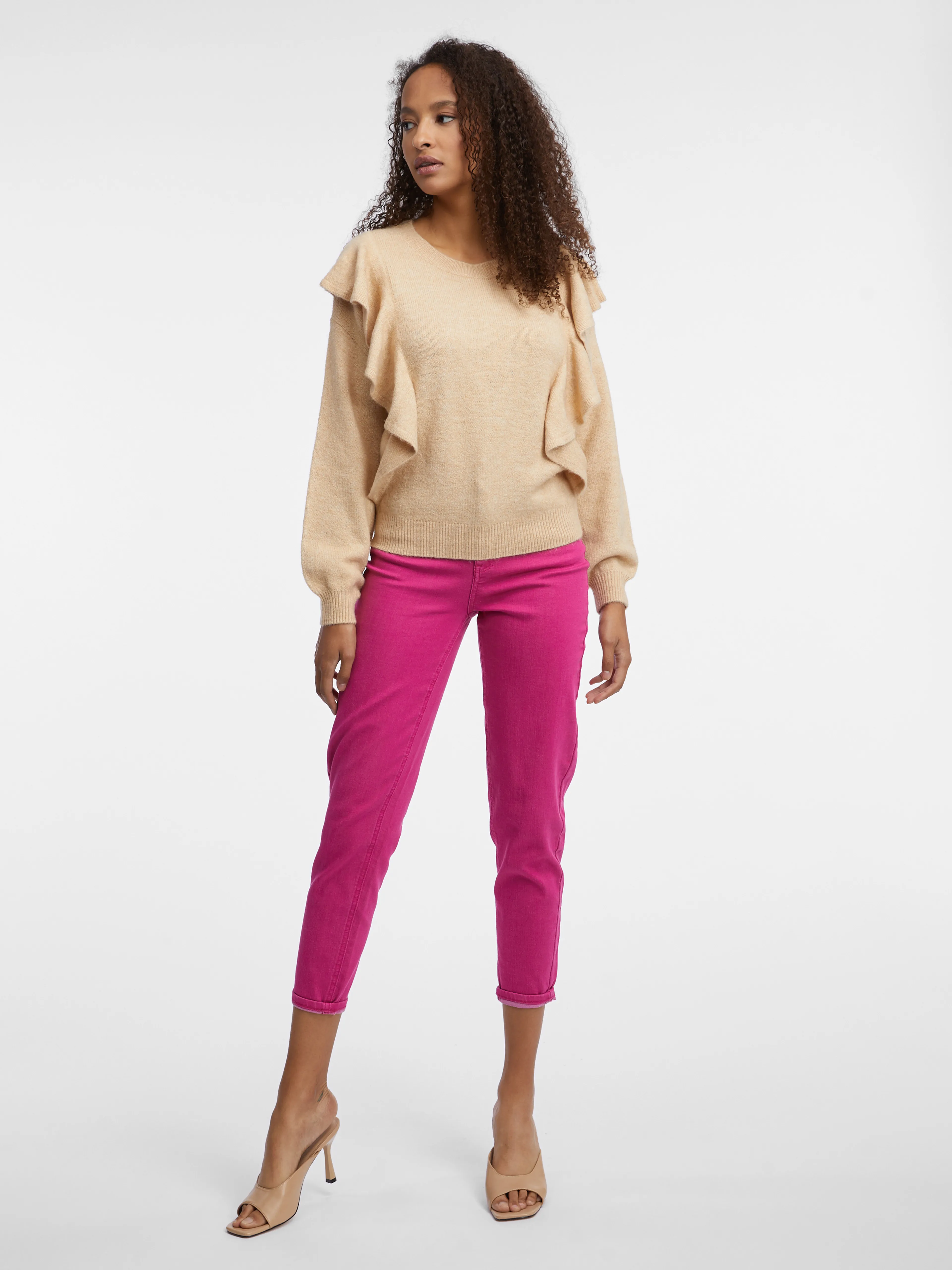 Beigefarbener Damen-Rüschen-Pullover ORSAY