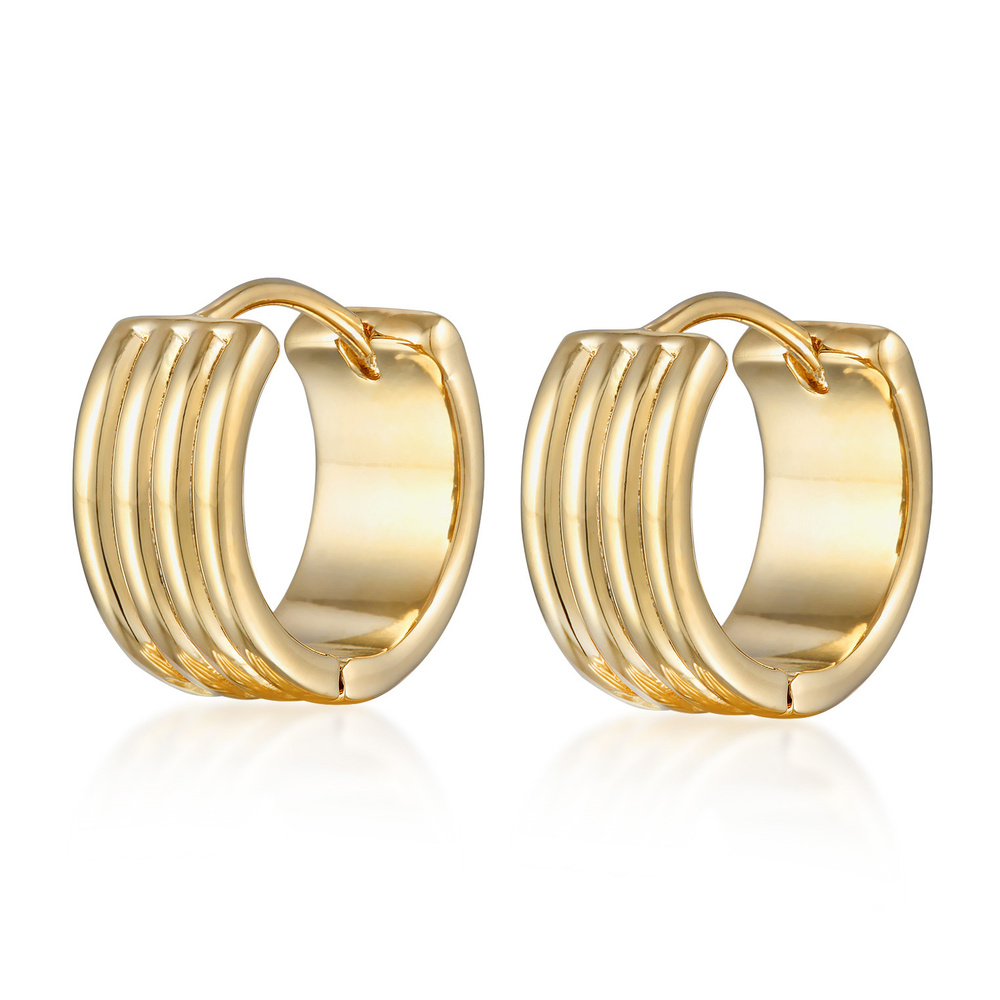 Elli Elli Boucles d'Oreilles Femmes Créoles Rainures Texture Chunky Couleur Or Boucles d'oreilles