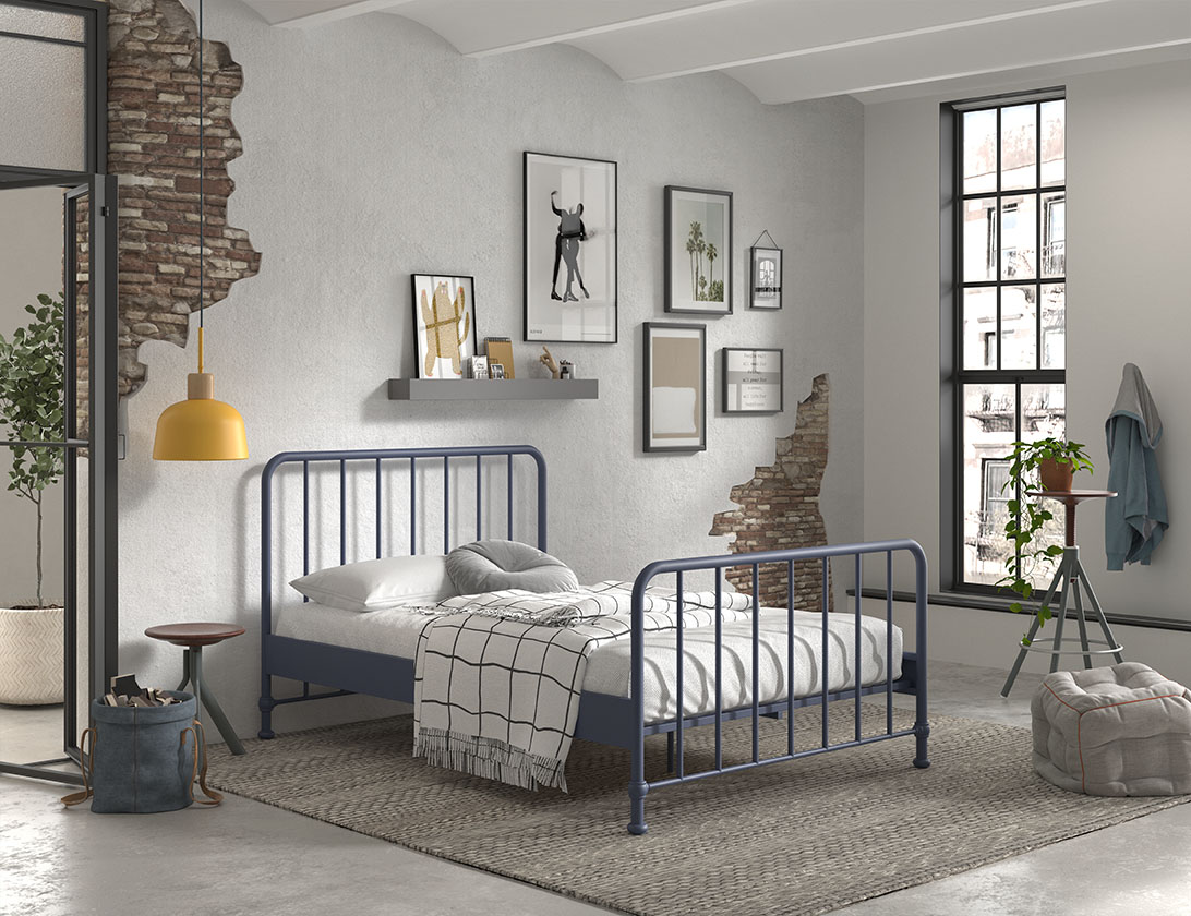 VIPACK Jugendbett BRONXX mit Liegefläche 140 xx 200 cm, Ausf. Metall Denim Blau matt